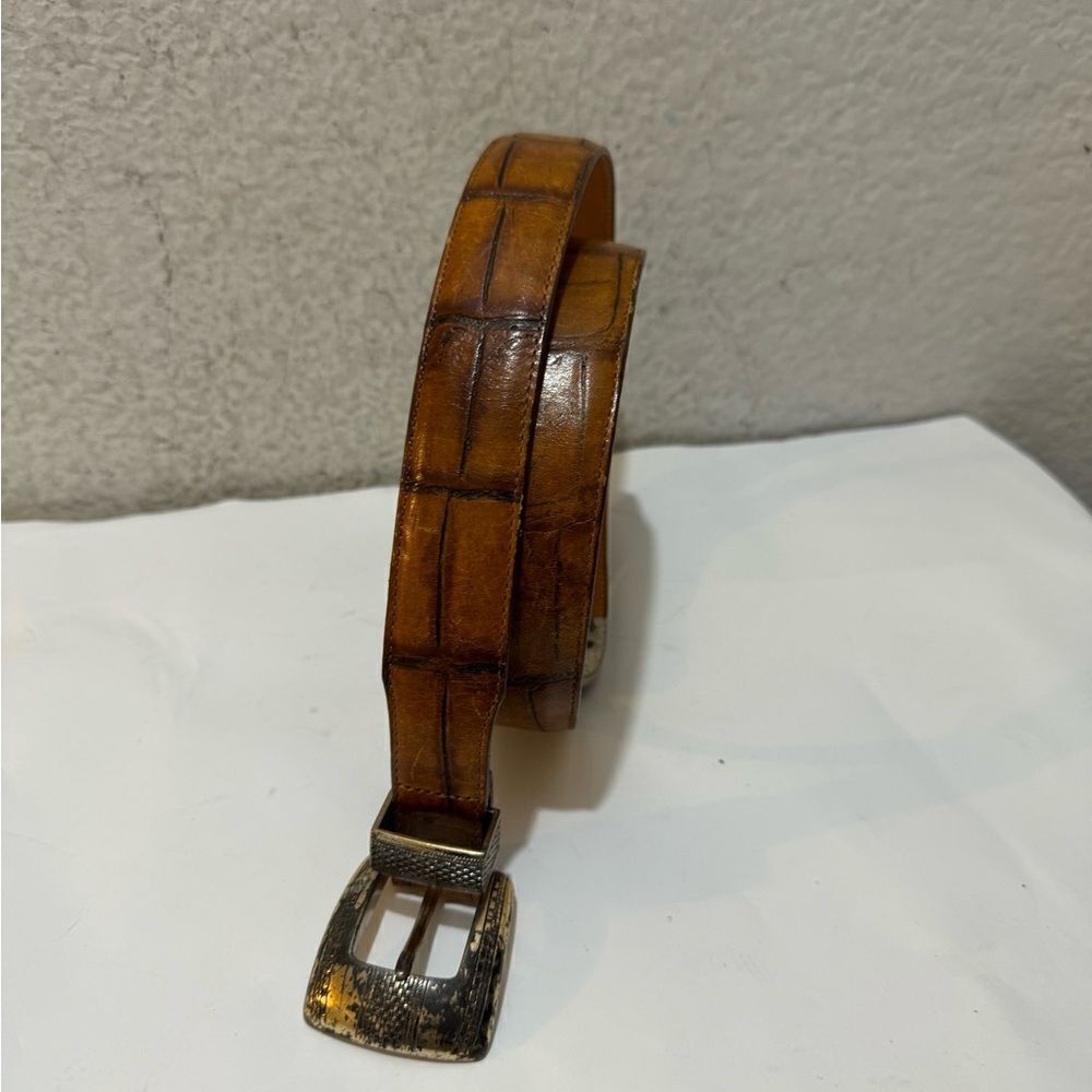 BRIGHTON ONYX Brown Western Leather Belt Tip Croc Print